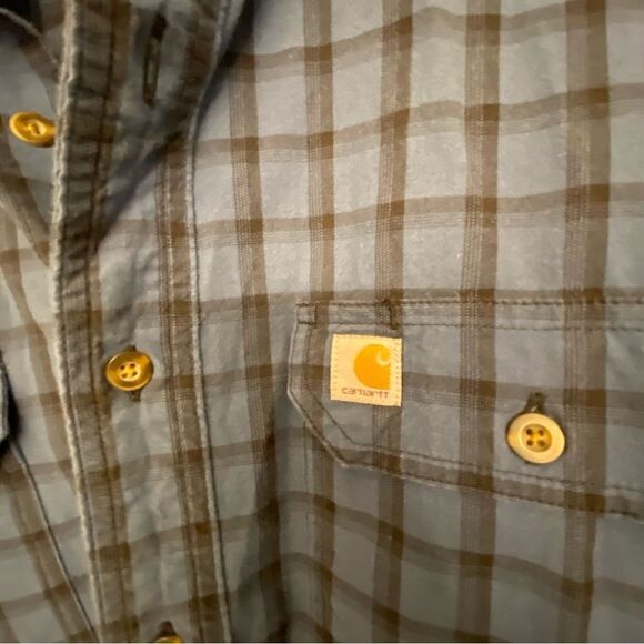 Carhartt Long sleeve button down plaid cotton shirt blue mens Large tall LT - Picture 3 of 12